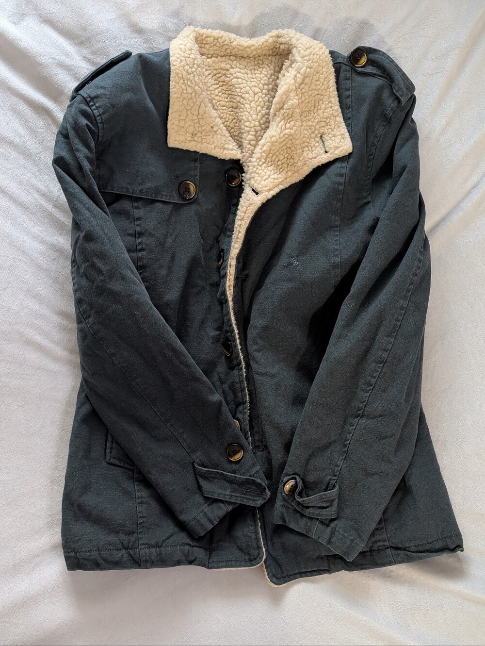 Workwear FTIMILD Sherpa Lined Canvas Utility Field Jacket Mens Small Dark Slate